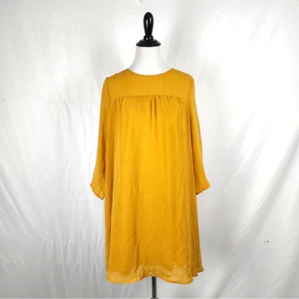 H&M Boho Golden Mustard Yellow Sheer Lined Tunic Top Dress - size 4